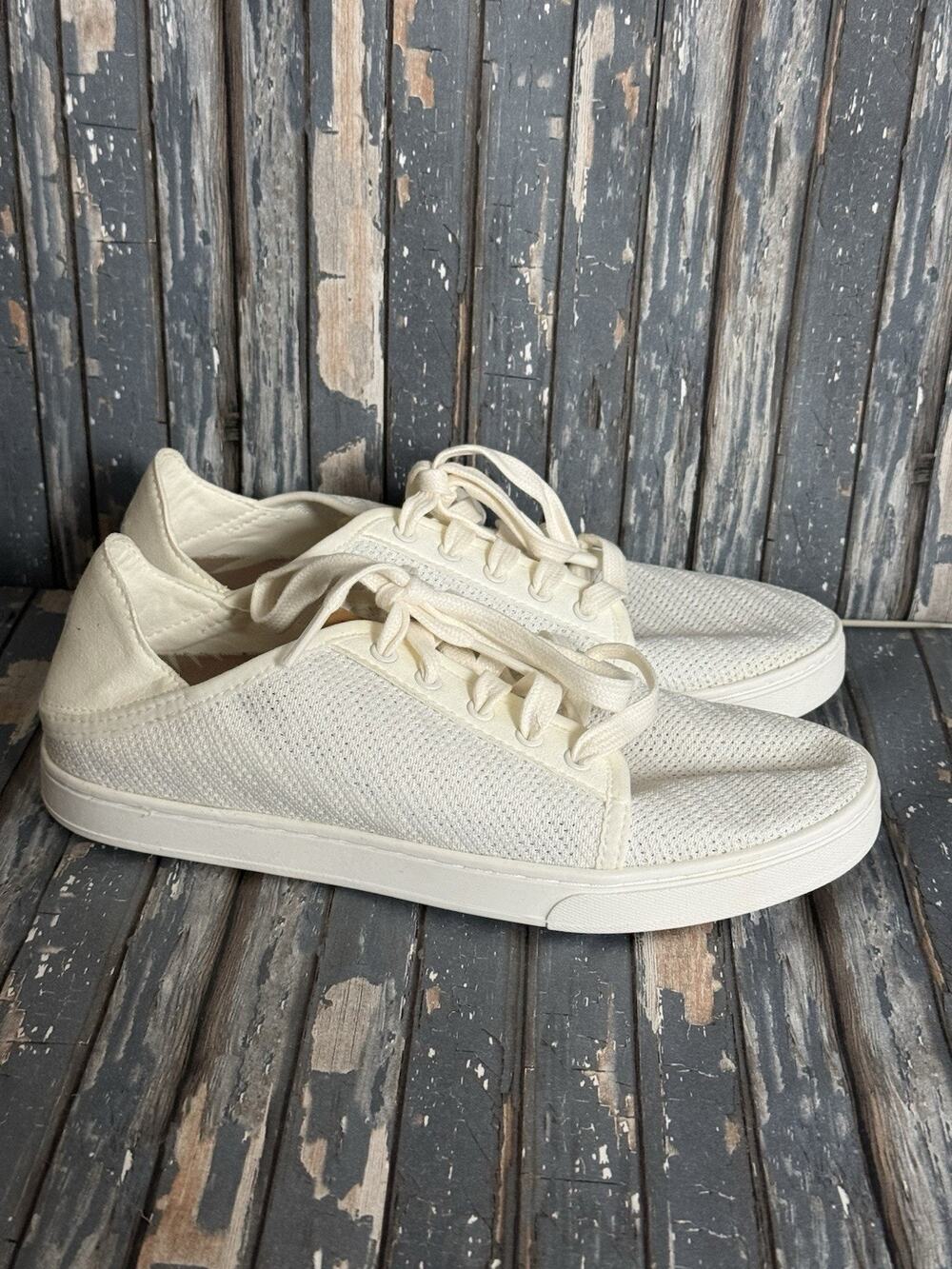 Olukai Pehuea Li Shoes Womens Size 6 Ivory Knit Casual Walking Comfort Sneaker
